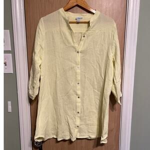 Eberjey Yellow Slub Cotton Button Down Shirt Large Tunic Length Summer Light